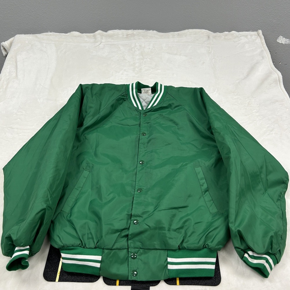 Bike Varsity Bomber Jacket Mens XL Green Vintage Made in USA Quilted Snap Front